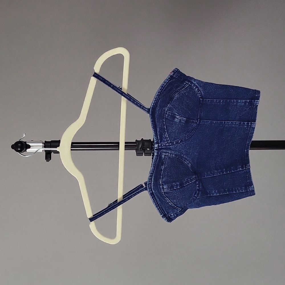 American Flirt Vintage Denim Bustier Corset Crop Tank Top, Size M